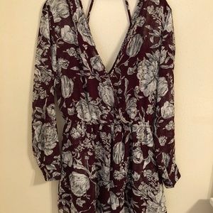 ASTR Romper, Maroon with Florals